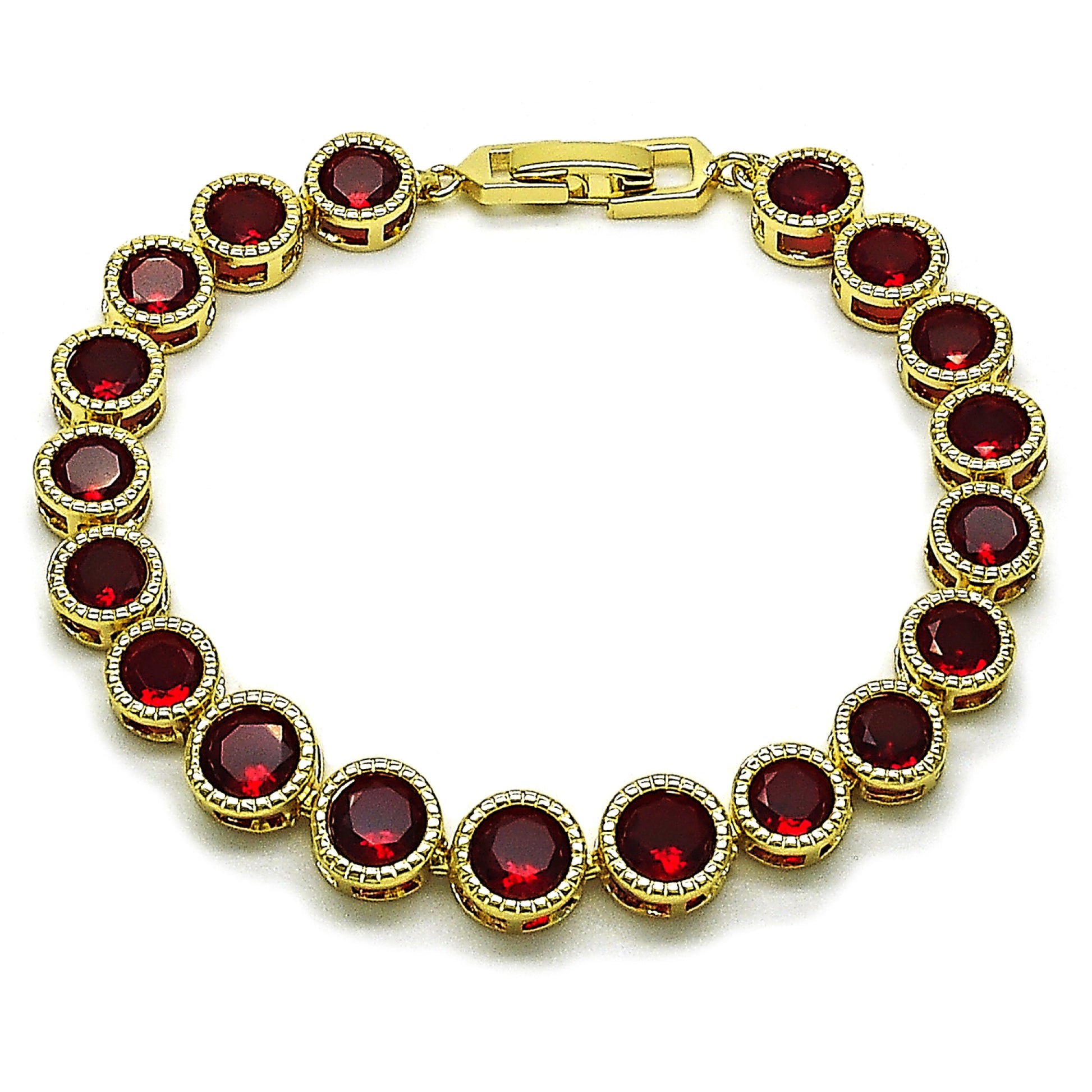 Gold Plated Gold Filled Oro Laminado Oro Laminado Tennis Bracelet, Gold Filled Style with Garnet Cubic Zirconia, Polished, Golden 