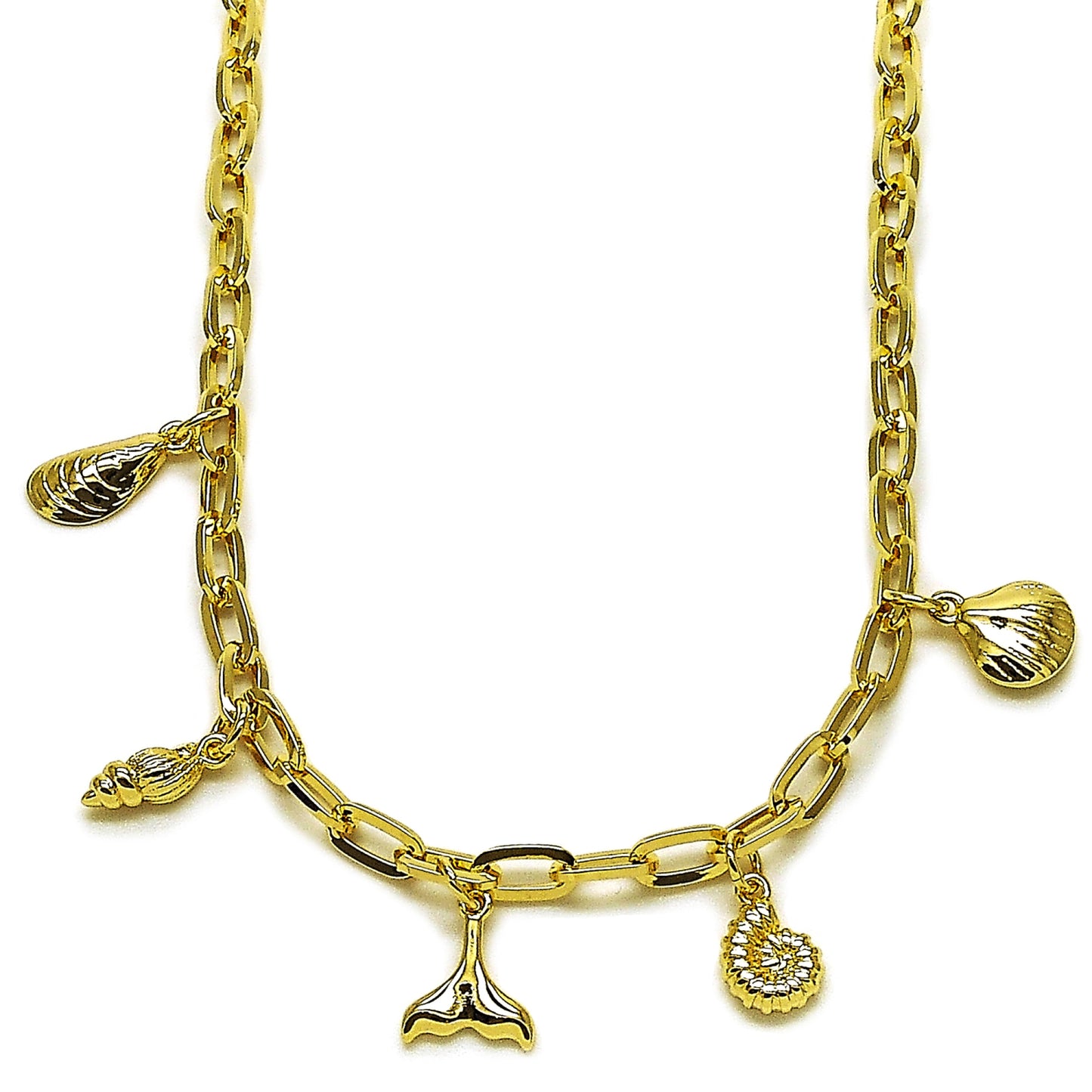 Gold Plated Gold Filled Oro Laminado Oro Laminado Fancy Necklace, Gold Filled Style Shell Design, Polished, Golden 