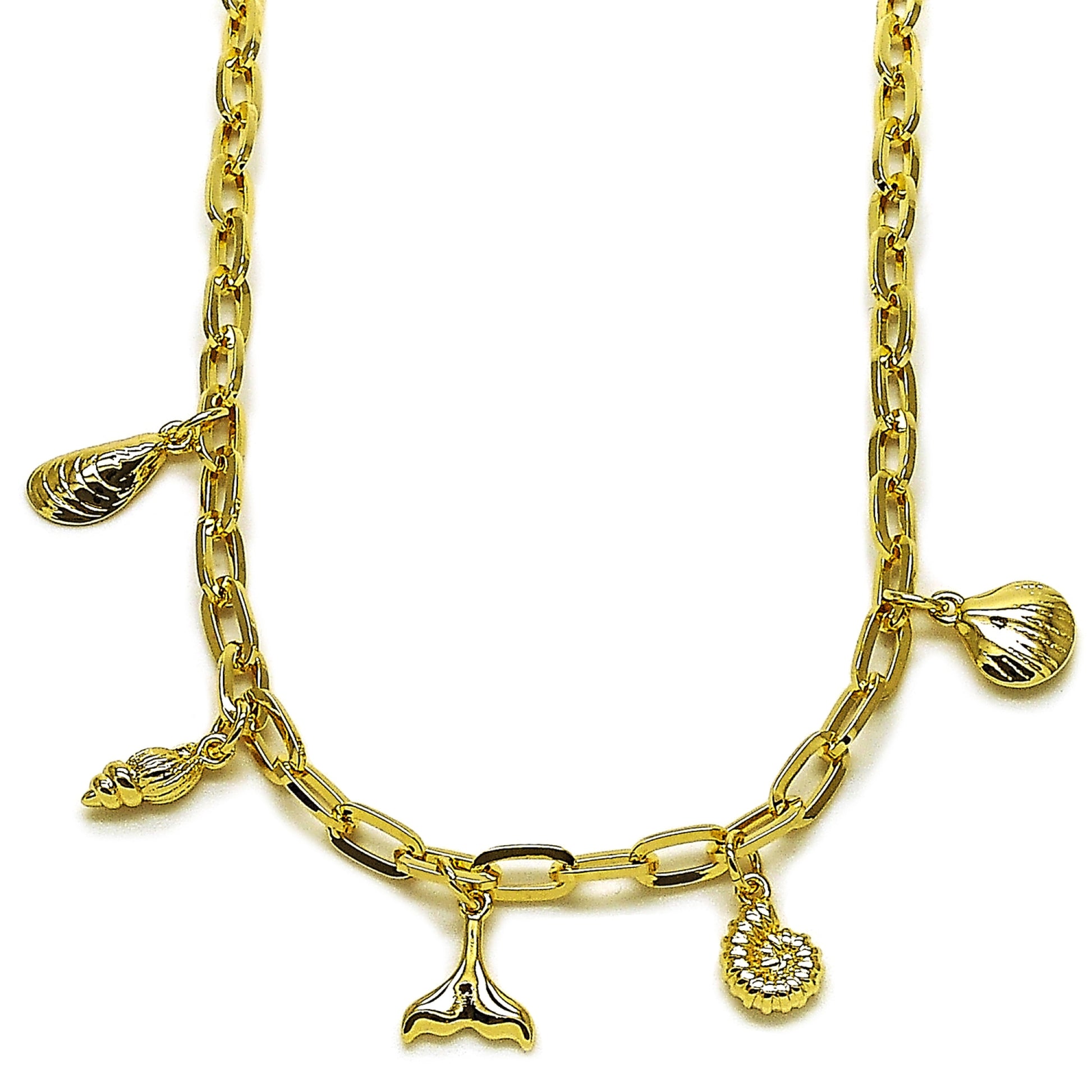 Gold Plated Gold Filled Oro Laminado Oro Laminado Fancy Necklace, Gold Filled Style Shell Design, Polished, Golden 