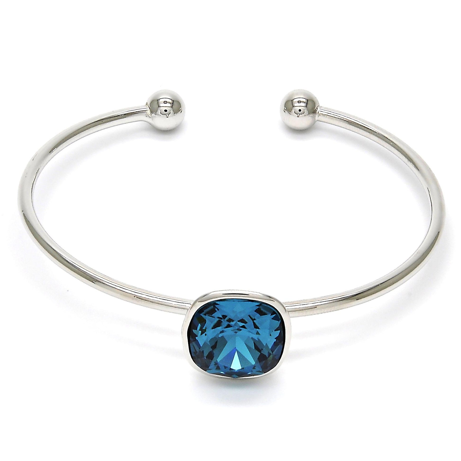Rhodium Plated Individual Bangle, with Indicolite Swarovski Crystals, Polished, Rhodium Finish
