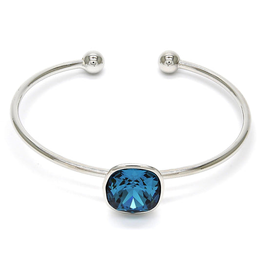 Rhodium Plated Individual Bangle, with Indicolite Swarovski Crystals, Polished, Rhodium Finish