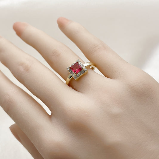 Oro Laminado Multi Stone Ring, Gold Filled Style Cluster Design, with Ruby and White Cubic Zirconia, Polished, Golden Finish