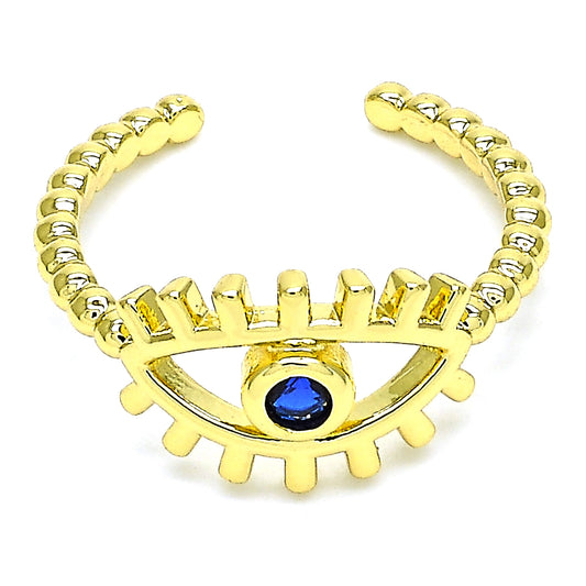 Oro Laminado Multi Stone Ring, Gold Filled Style with Sapphire Blue Cubic Zirconia, Polished, Golden Finish