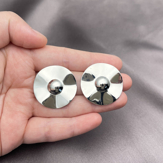 Rhodium Plated Stud Earring, Chunky Design, Polished, Rhodium Finish