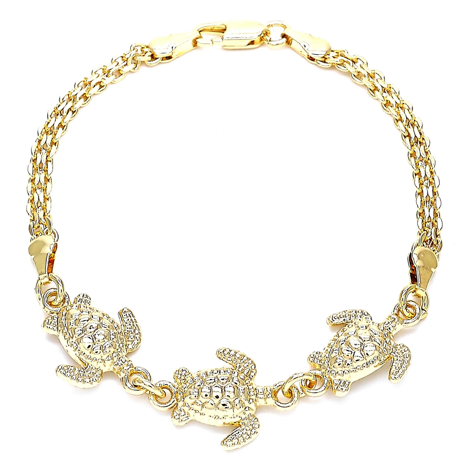 Gold Plated Gold Filled Oro Laminado Oro Laminado Fancy Bracelet, Gold Filled Style Turtle Design, Polished, Golden 