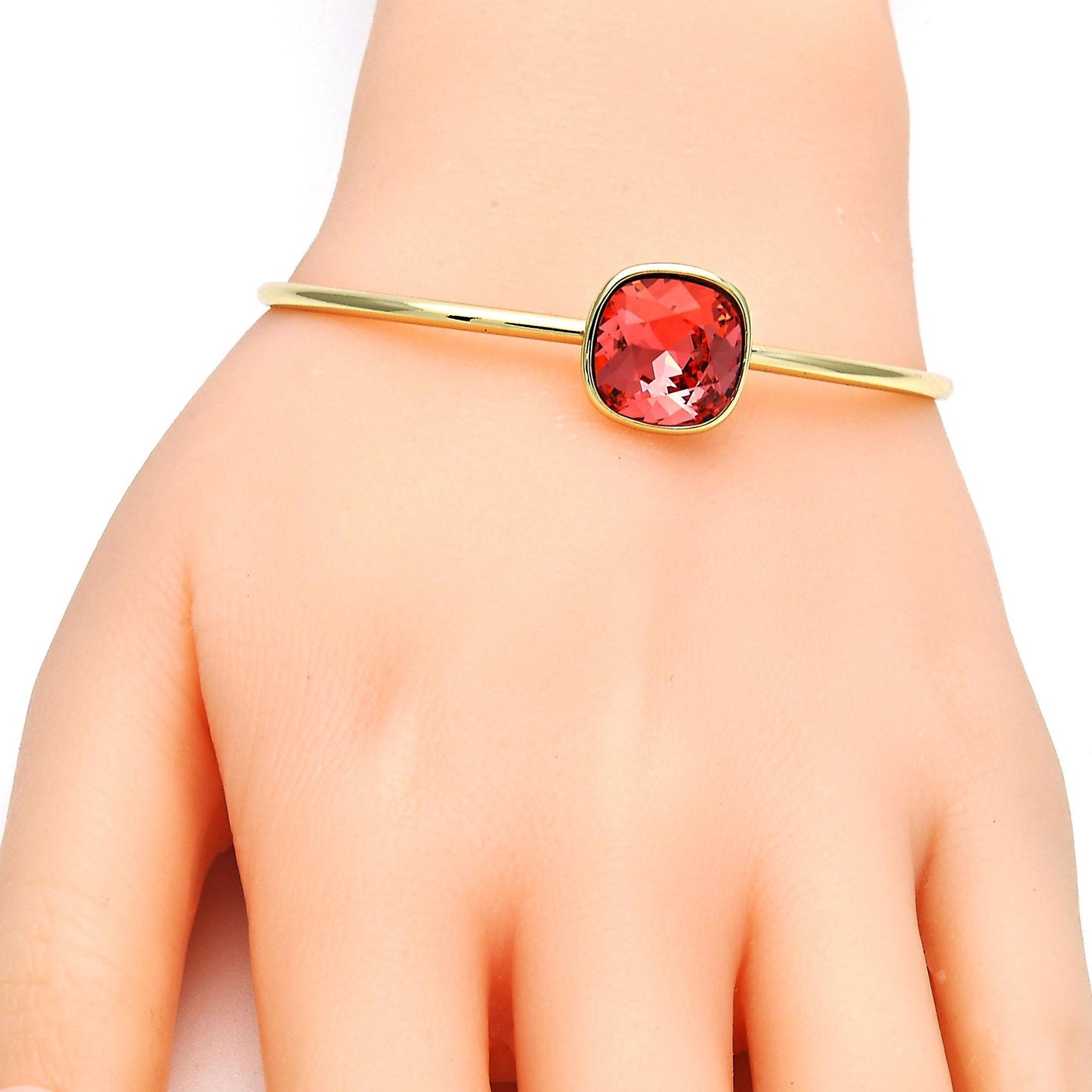 Oro Laminado Individual Bangle, Gold Filled Style with Padparadscha Swarovski Crystals, Polished, Golden Finish