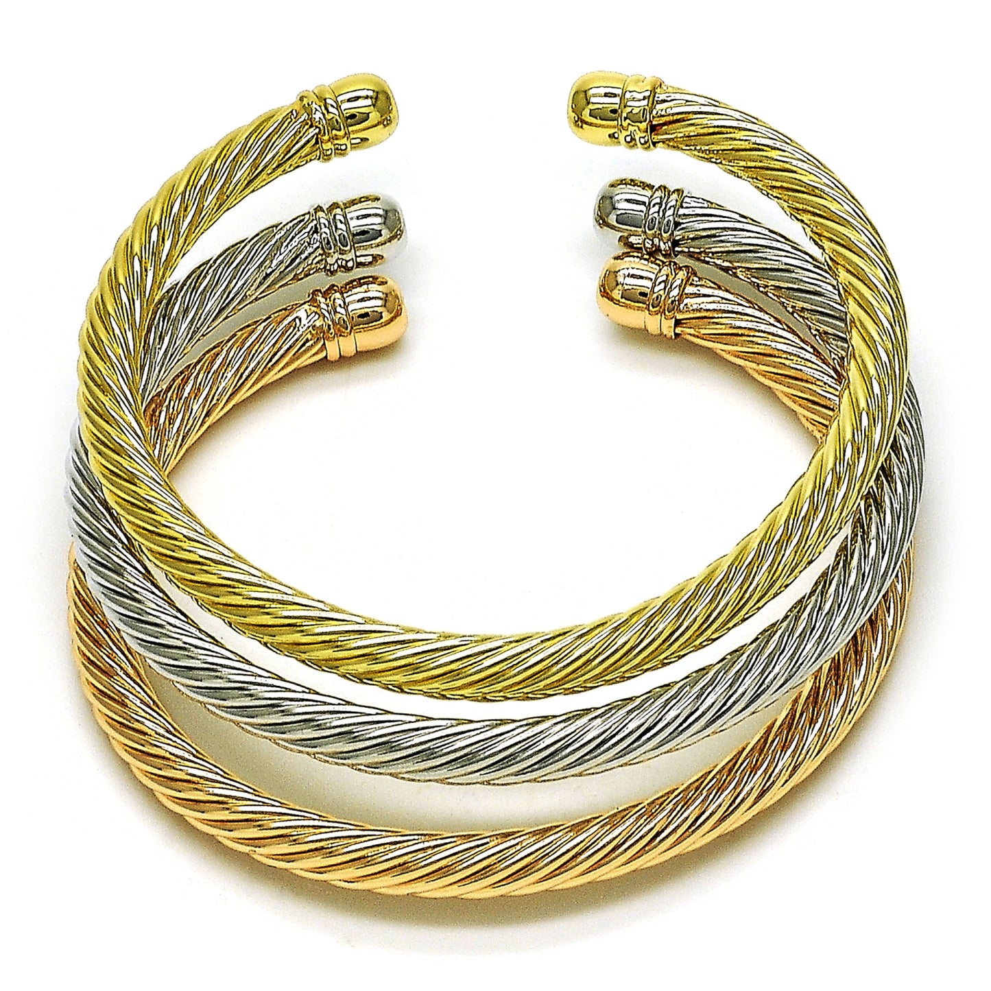 Oro Laminado Trio Bangle, Gold Filled Style Polished, Tricolor, 07.213.0001