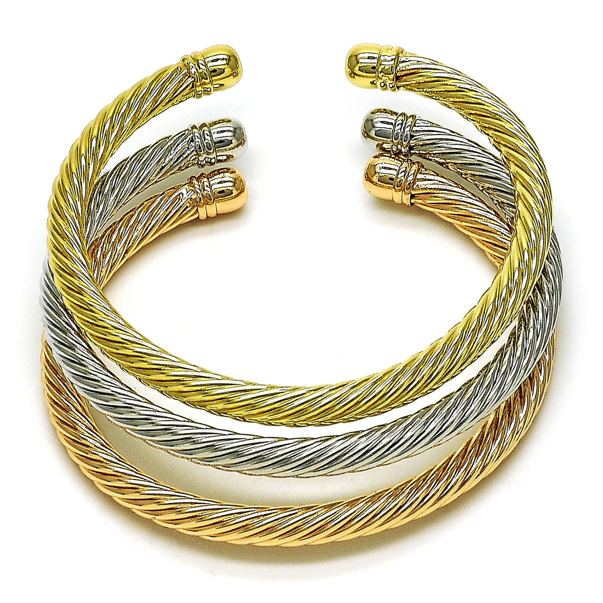 Oro Laminado Trio Bangle, Gold Filled Style Polished, Tricolor, 07.213.0001