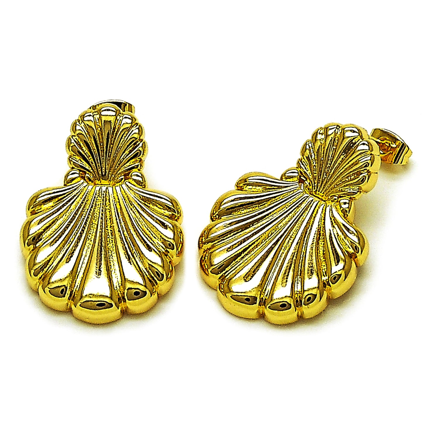 Oro Laminado Stud Earring, Gold Filled Style Shell Design, Polished, Golden Finish