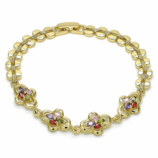 Gold Plated Gold Filled Oro Laminado Oro Laminado Fancy Bracelet, Gold Filled Style with Multicolor Cubic Zirconia, Polished, Golden 