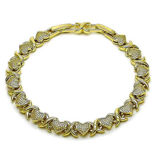 Gold Plated Gold Filled Oro Laminado Oro Laminado Tennis Bracelet, Gold Filled Style Hugs and Kisses Design, Matte 
