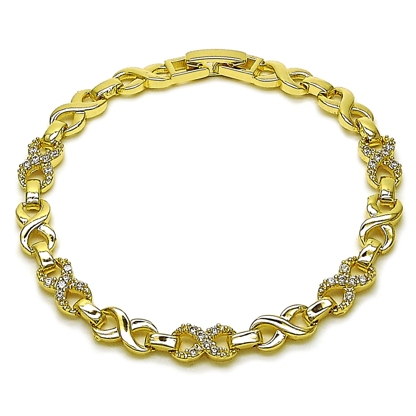 Gold Plated Gold Filled Oro Laminado Oro Laminado Fancy Bracelet, Gold Filled Style Infinite Design, with White Cubic Zirconia, Polished, Golden 