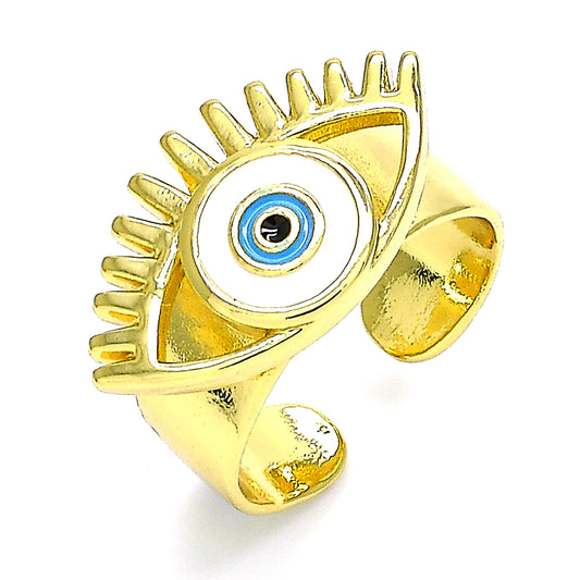 Oro Laminado Elegant Ring, Gold Filled Style Evil Eye Design, White Enamel Finish