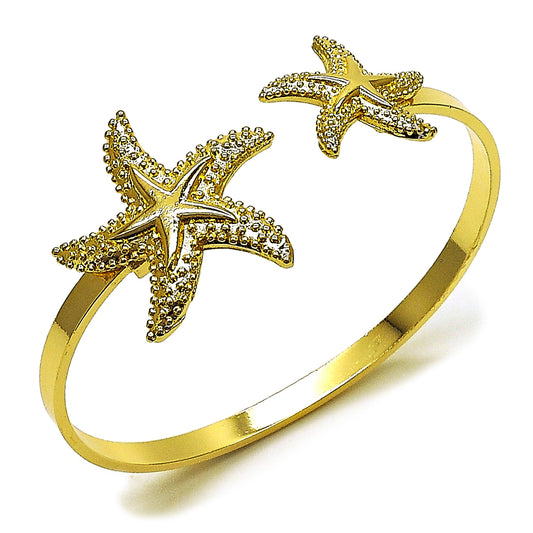 Gold Plated Gold Filled Oro Laminado Oro Laminado Individual Bangle, Gold Filled Style Star Design, Polished, Golden 