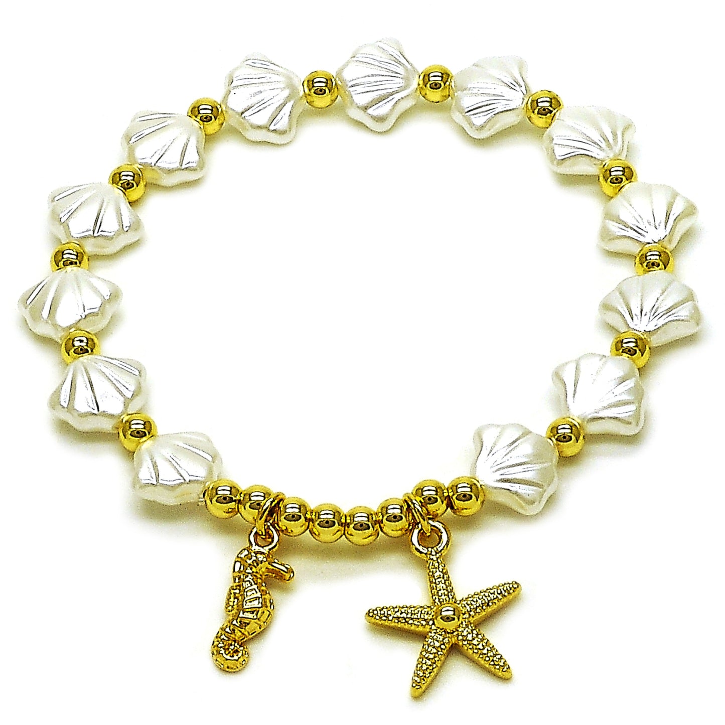 Oro Laminado Fancy Bracelet, Gold Filled Style Star Design, with Ivory Pearl, Polished, Golden Finish