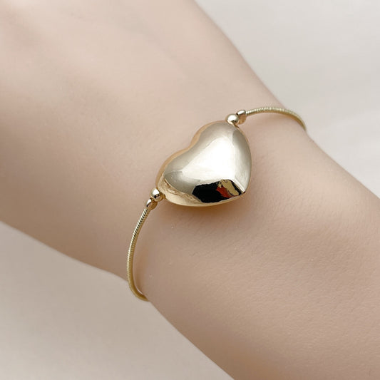 Oro Laminado Fancy Bracelet, Gold Filled Style Heart and Rat Tail Design, Polished, Golden