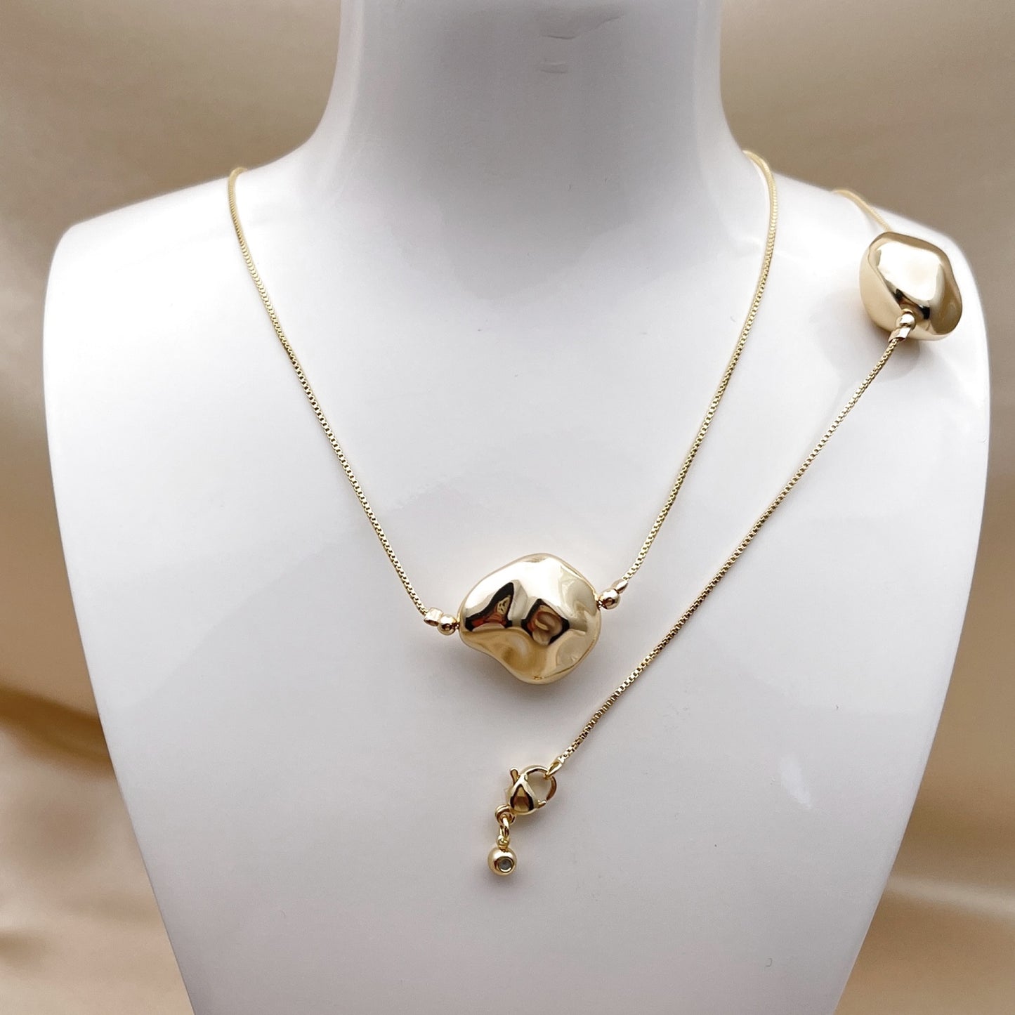 Oro Laminado Necklace and Bracelet, Gold Filled Style Box Design, Polished, Golden Finish