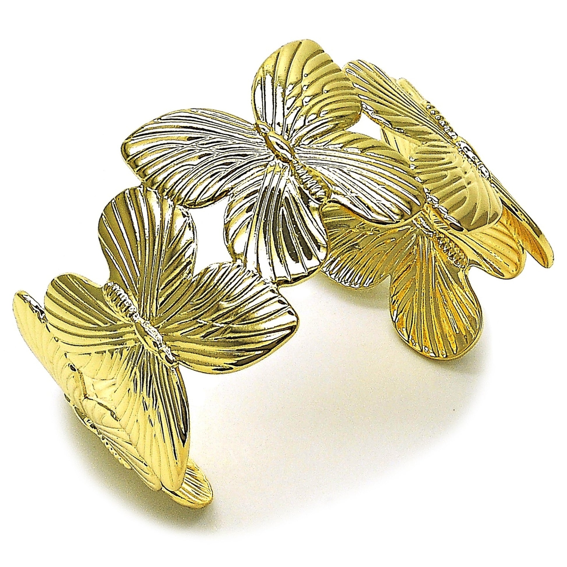 Gold Plated Gold Filled Oro Laminado Oro Laminado Individual Bangle, Gold Filled Style Butterfly Design, Polished, Golden 