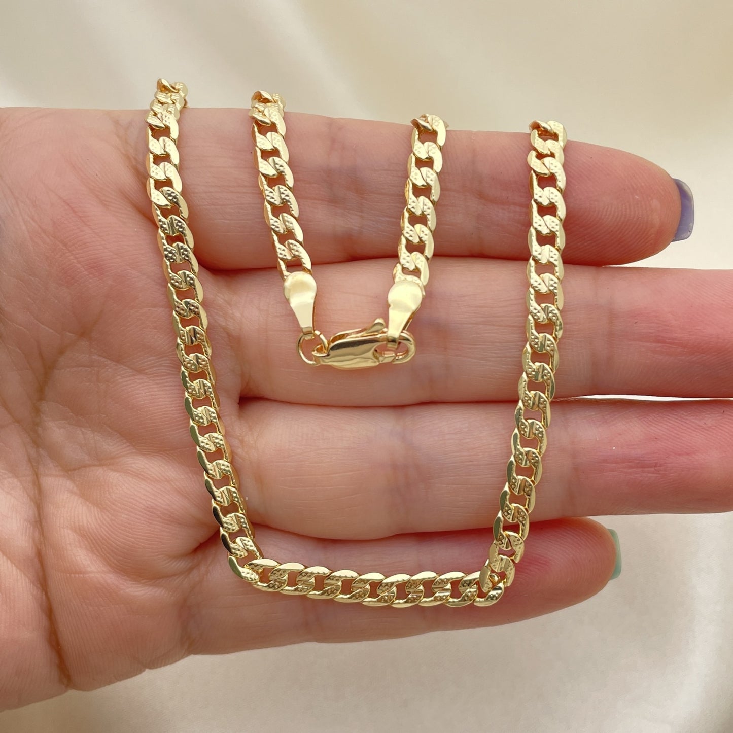 Oro Laminado Basic Necklace, Gold Filled Style Curb Design, Polished, Golden Finish
