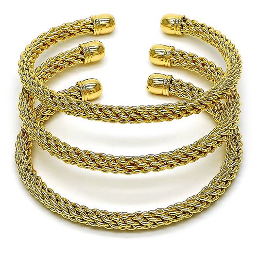 Gold Plated Gold Filled Oro Laminado Oro Laminado Trio Bangle, Gold Filled Style and Rope Polished, Golden 