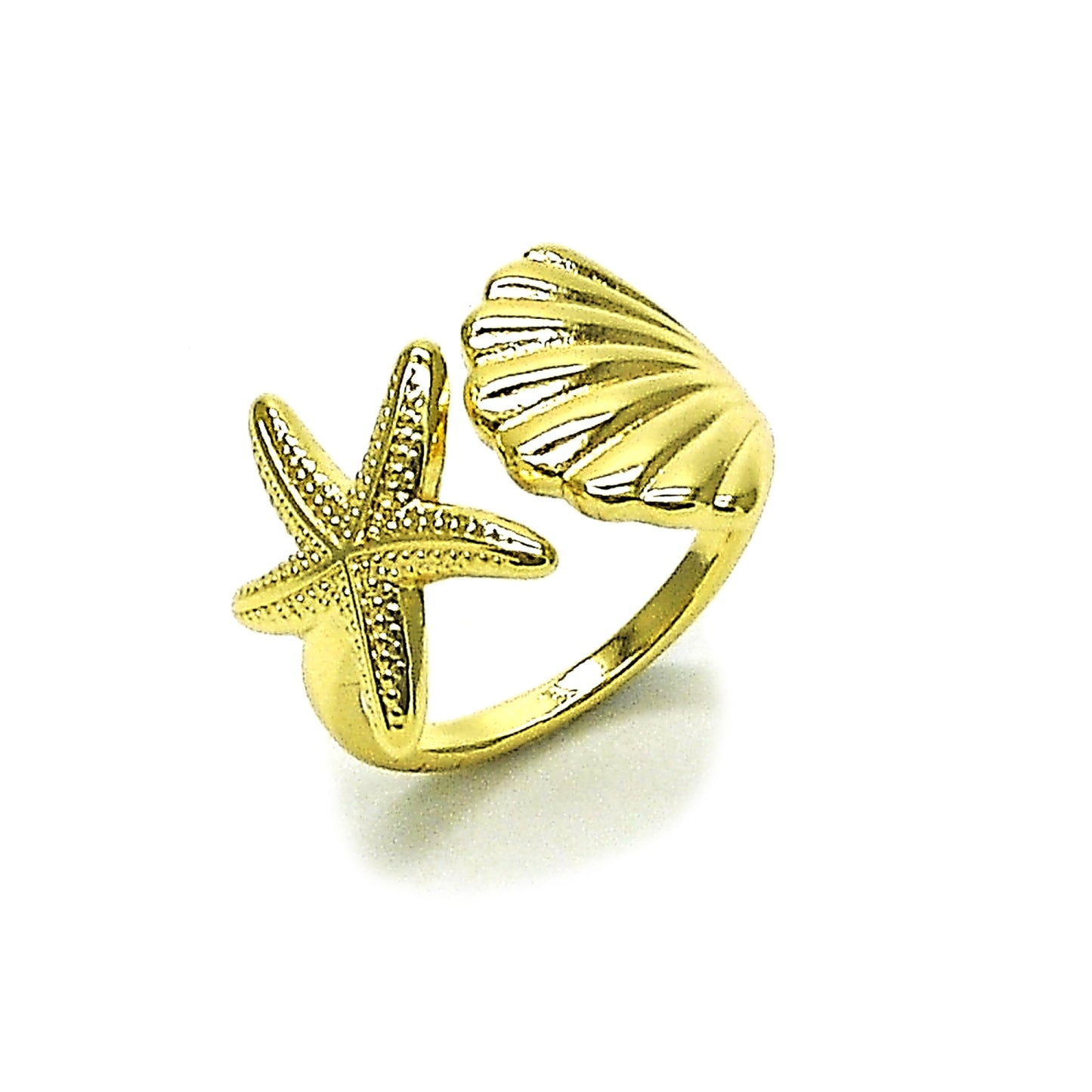 Oro Laminado Elegant Ring, Gold Filled Style Shell and Star Design, Polished, Golden Finish