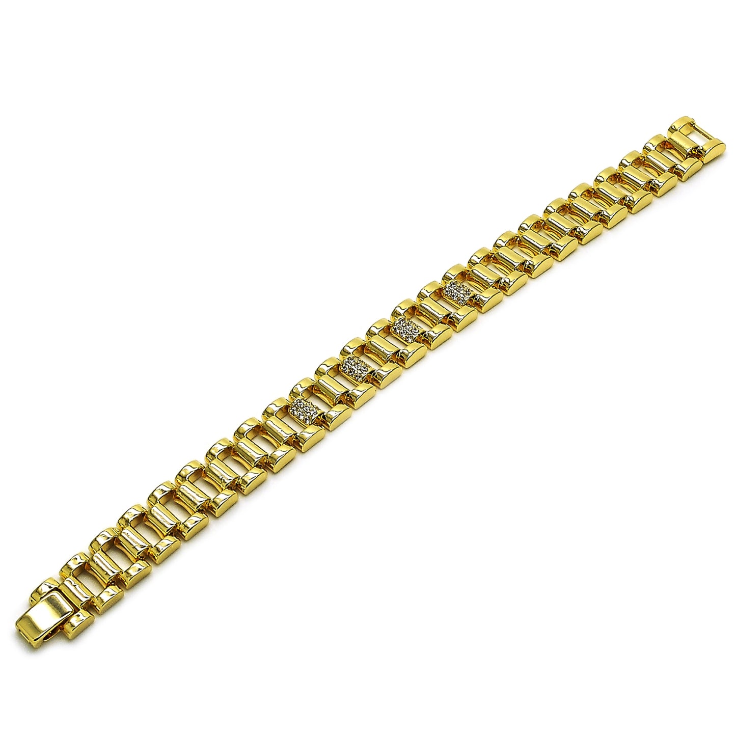 Oro Laminado Fancy Bracelet, Gold Filled Style with White Cubic Zirconia, Polished, Golden Finish