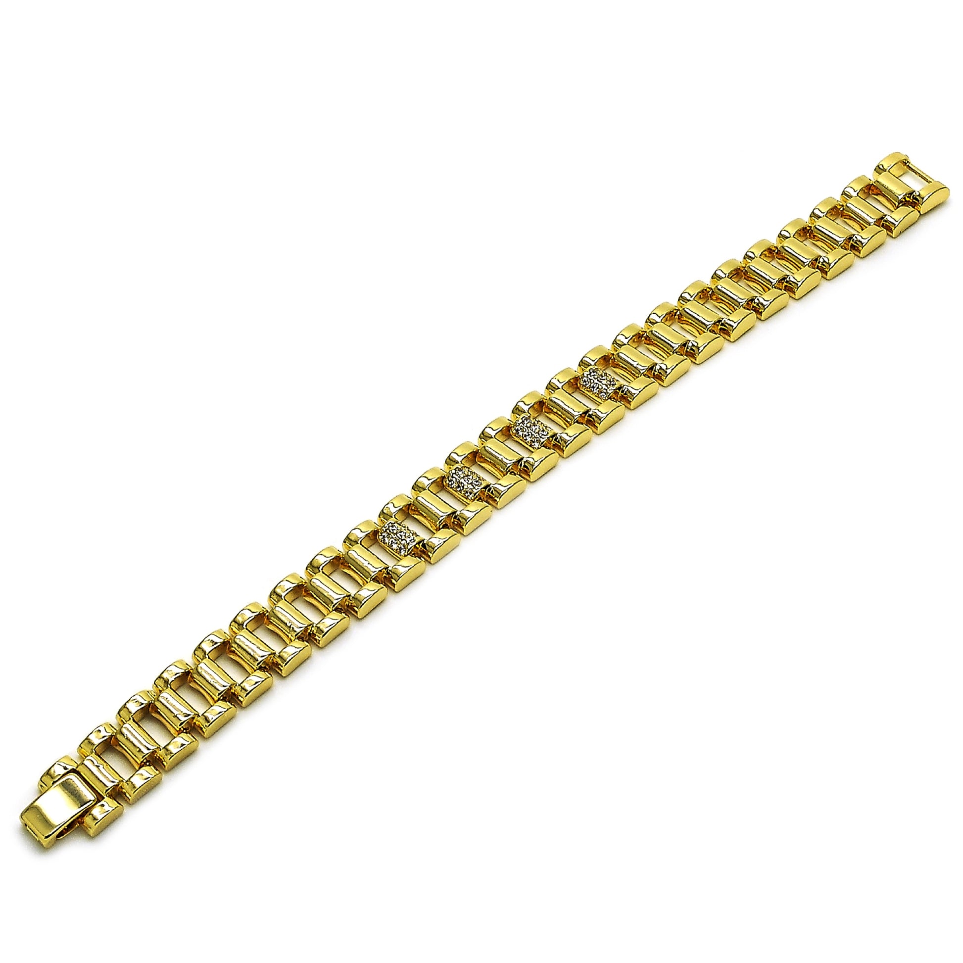 Oro Laminado Fancy Bracelet, Gold Filled Style with White Cubic Zirconia, Polished, Golden Finish