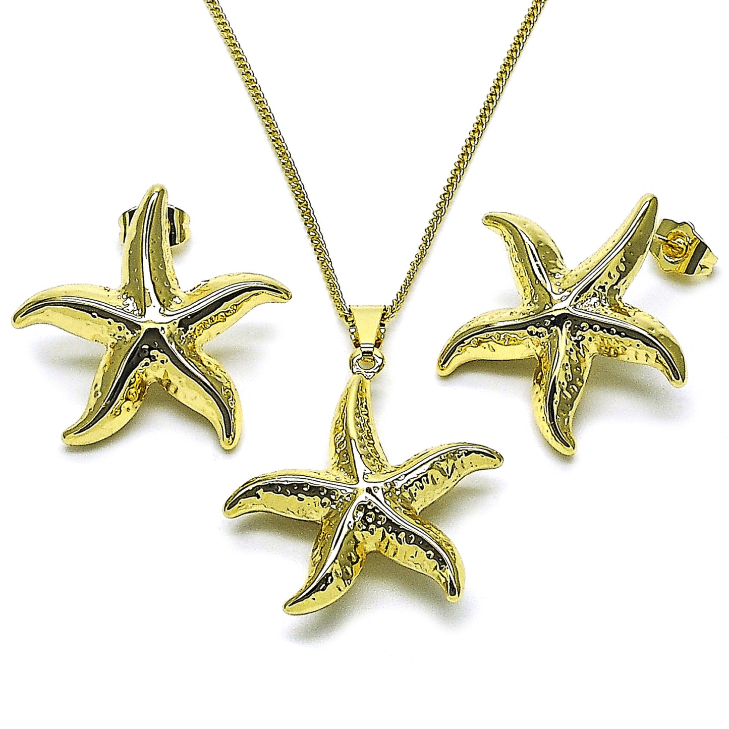 Gold Plated Gold Filled Oro Laminado Oro Laminado Earring and Pendant Adult Set, Gold Filled Style Star and Hollow Design, Polished, Golden 