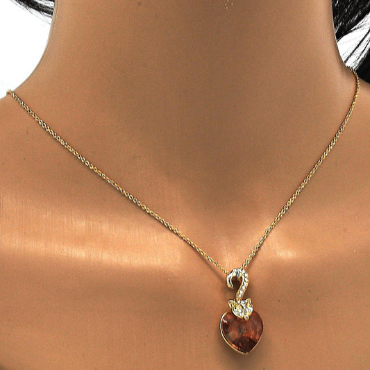 Oro Laminado Pendant Necklace, Gold Filled Style Heart Design, with Copper and Aurore Boreale Swarovski Crystals, Polished, Golden