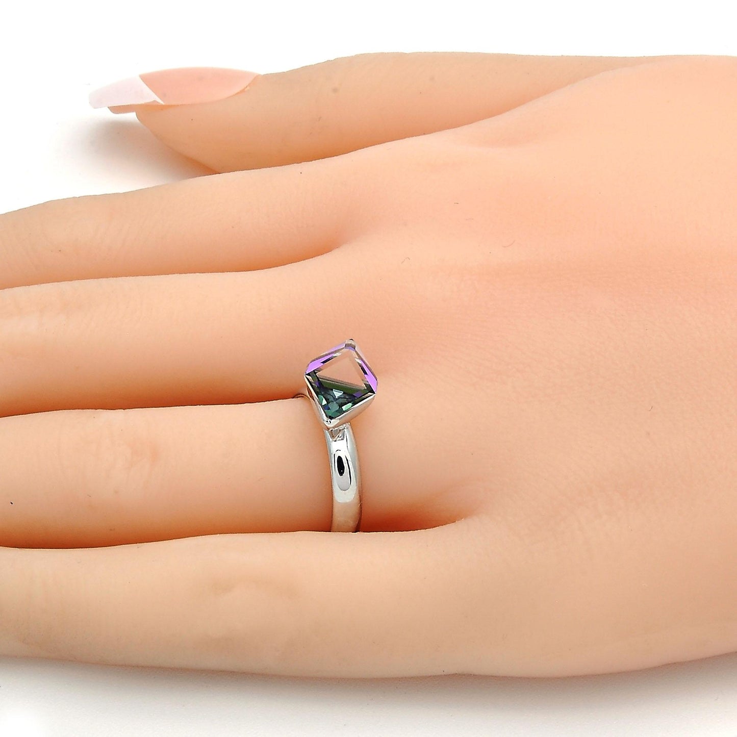 Rhodium Plated Multi Stone Ring, with Heliotrope Swarovski Crystals, Polished, Rhodium Finish