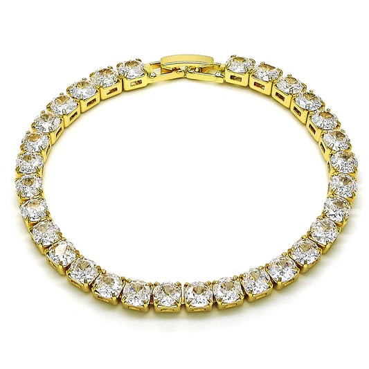 Oro Laminado Tennis Bracelet, Gold Filled Style Cluster Design, with White Cubic Zirconia, Polished, Golden Finish
