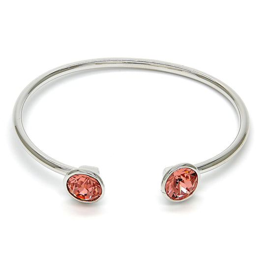Rhodium Plated Individual Bangle, with Rose Peach Swarovski Crystals, Polished, Rhodium Finish