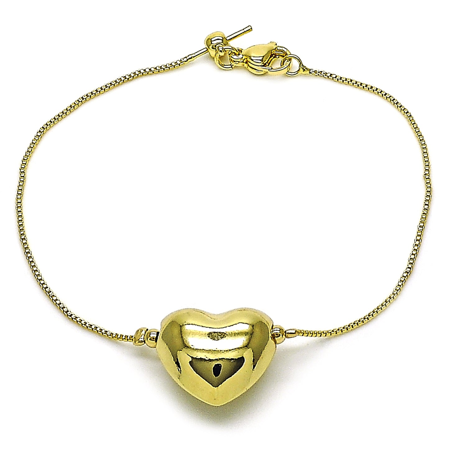 Gold Plated Gold Filled Oro Laminado Oro Laminado Fancy Bracelet, Gold Filled Style Heart and Box Design, Polished, Golden 