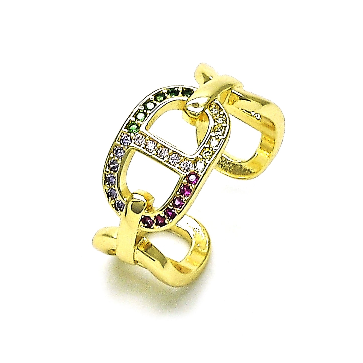 Oro Laminado Multi Stone Ring, Gold Filled Style Mariner Design, with Multicolor Micro Pave, Polished, Golden Finish