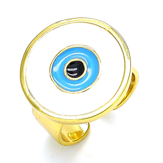 Oro Laminado Elegant Ring, Gold Filled Style Evil Eye Design, White Enamel Finish