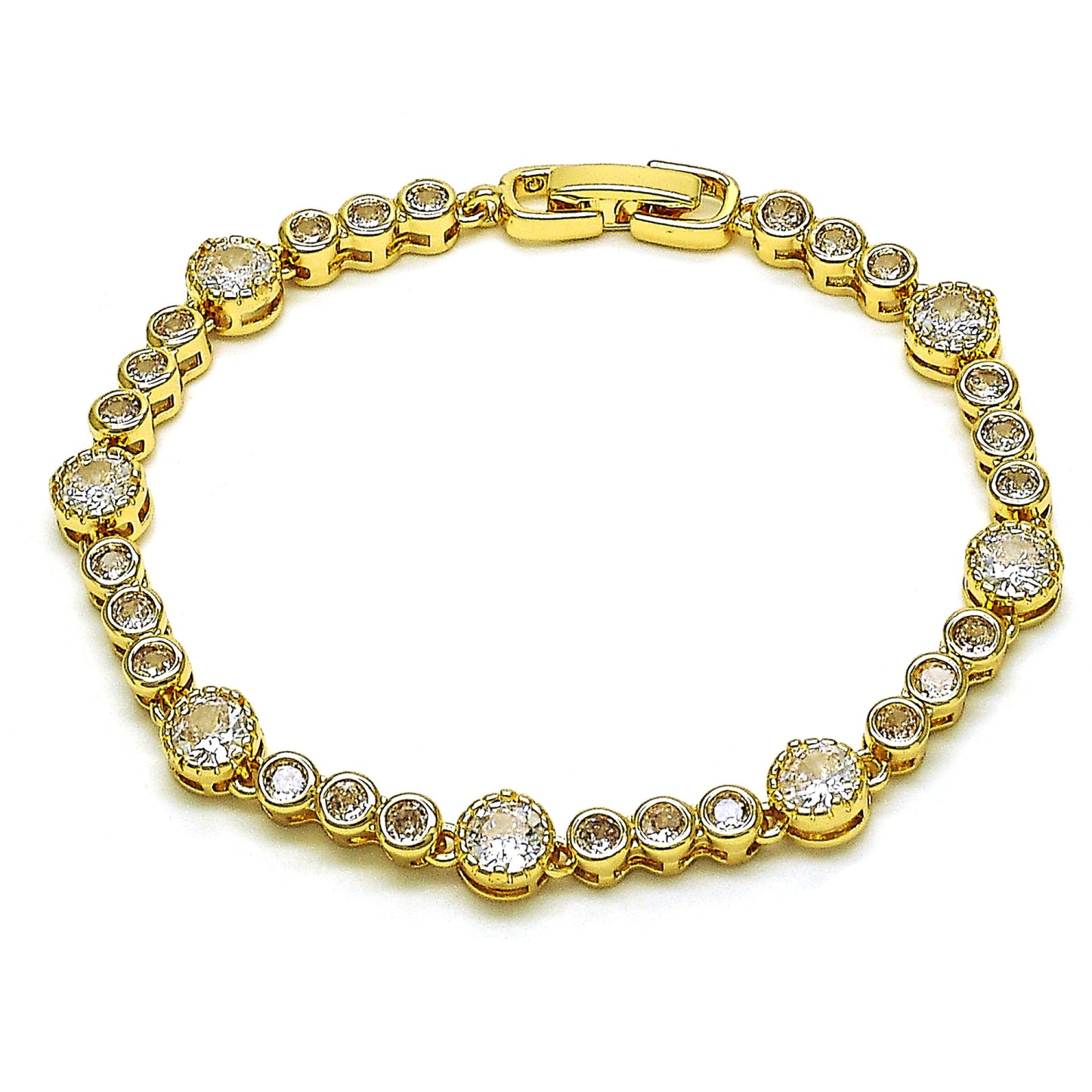 Oro Laminado Fancy Bracelet, Gold Filled Style with White Cubic Zirconia, Polished, Golden Finish