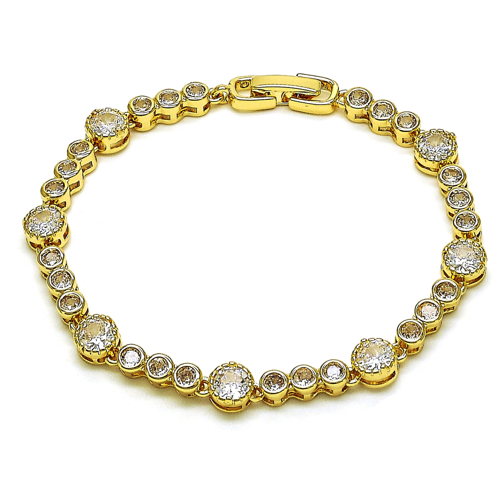 Oro Laminado Fancy Bracelet, Gold Filled Style with White Cubic Zirconia, Polished, Golden Finish