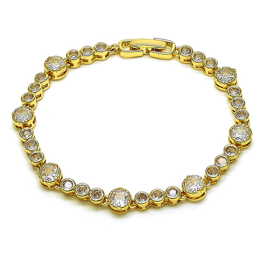 Oro Laminado Fancy Bracelet, Gold Filled Style with White Cubic Zirconia, Polished, Golden Finish