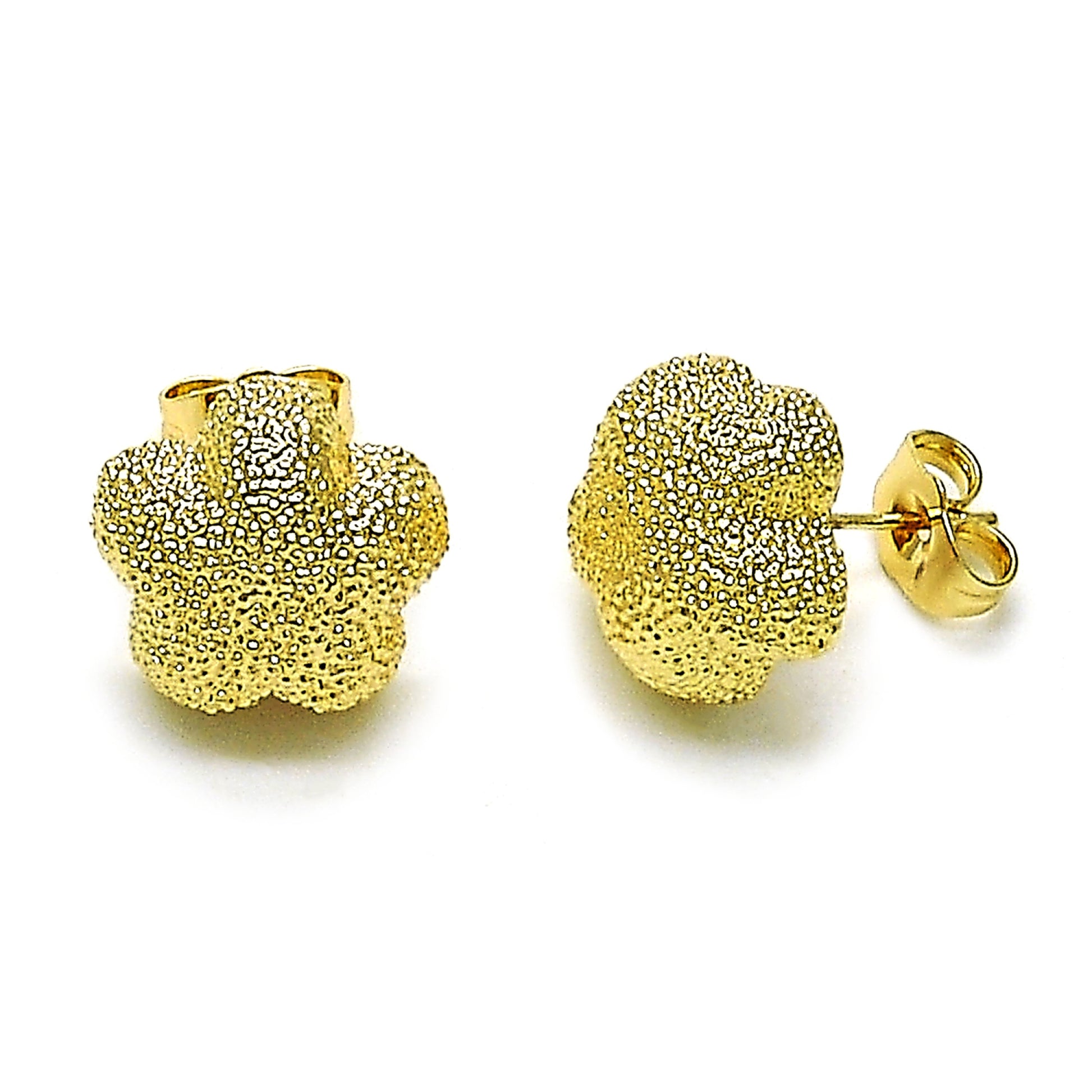 Oro Laminado Stud Earring, Gold Filled Style Flower Design, Matte Finish
