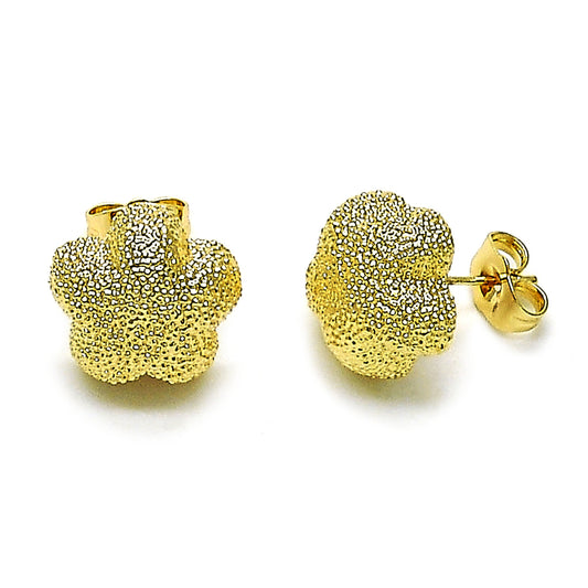 Oro Laminado Stud Earring, Gold Filled Style Flower Design, Matte Finish