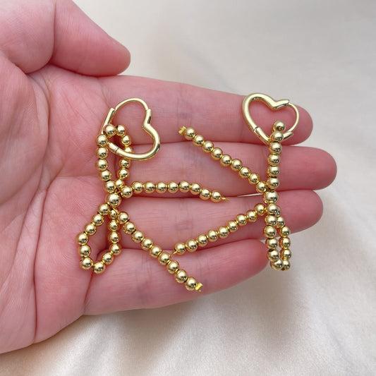 Oro Laminado Dangle Earring, Gold Filled Style Bow and Heart Design, Polished, Golden Finish