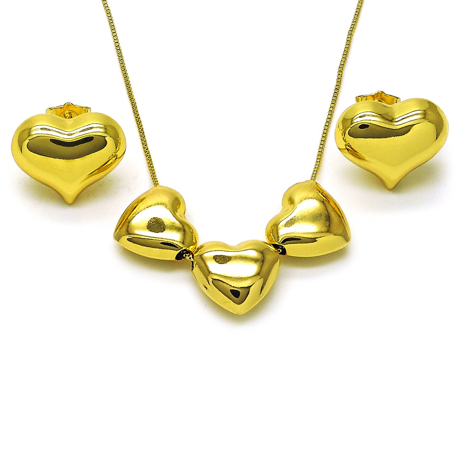 Oro Laminado Necklace and Earring, Gold Filled Style Chunky and Hollow Design, Polished, Golden Finish