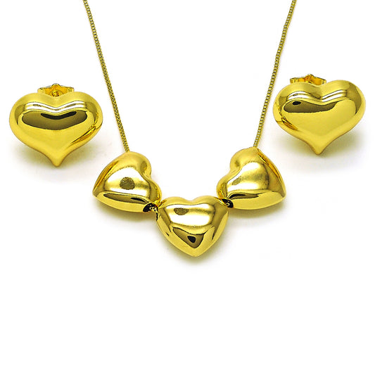 Oro Laminado Necklace and Earring, Gold Filled Style Chunky and Hollow Design, Polished, Golden Finish
