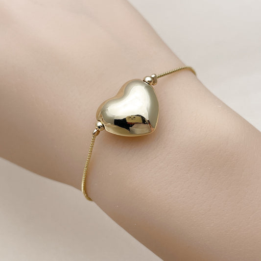 Oro Laminado Fancy Bracelet, Gold Filled Style Heart and Box Design, Polished, Golden