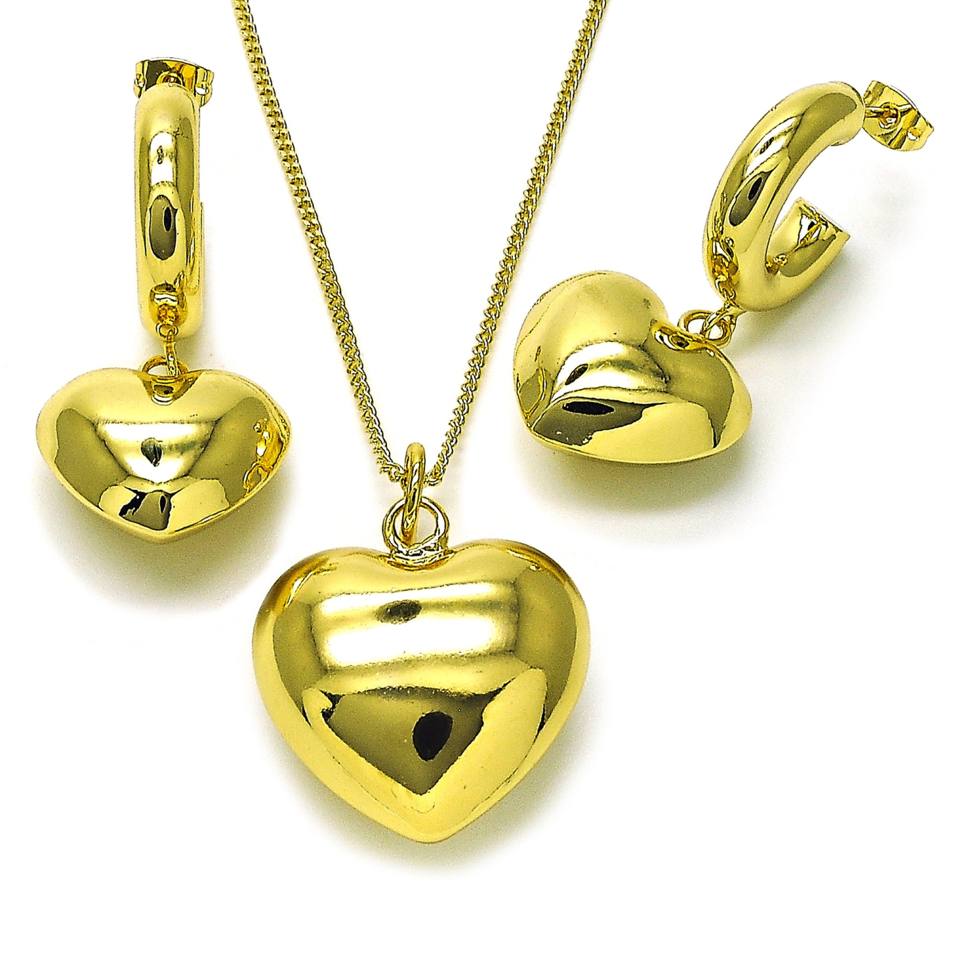Oro Laminado Earring and Pendant Adult Set, Gold Filled Style Chunky and Hollow Design, Polished, Golden Finish