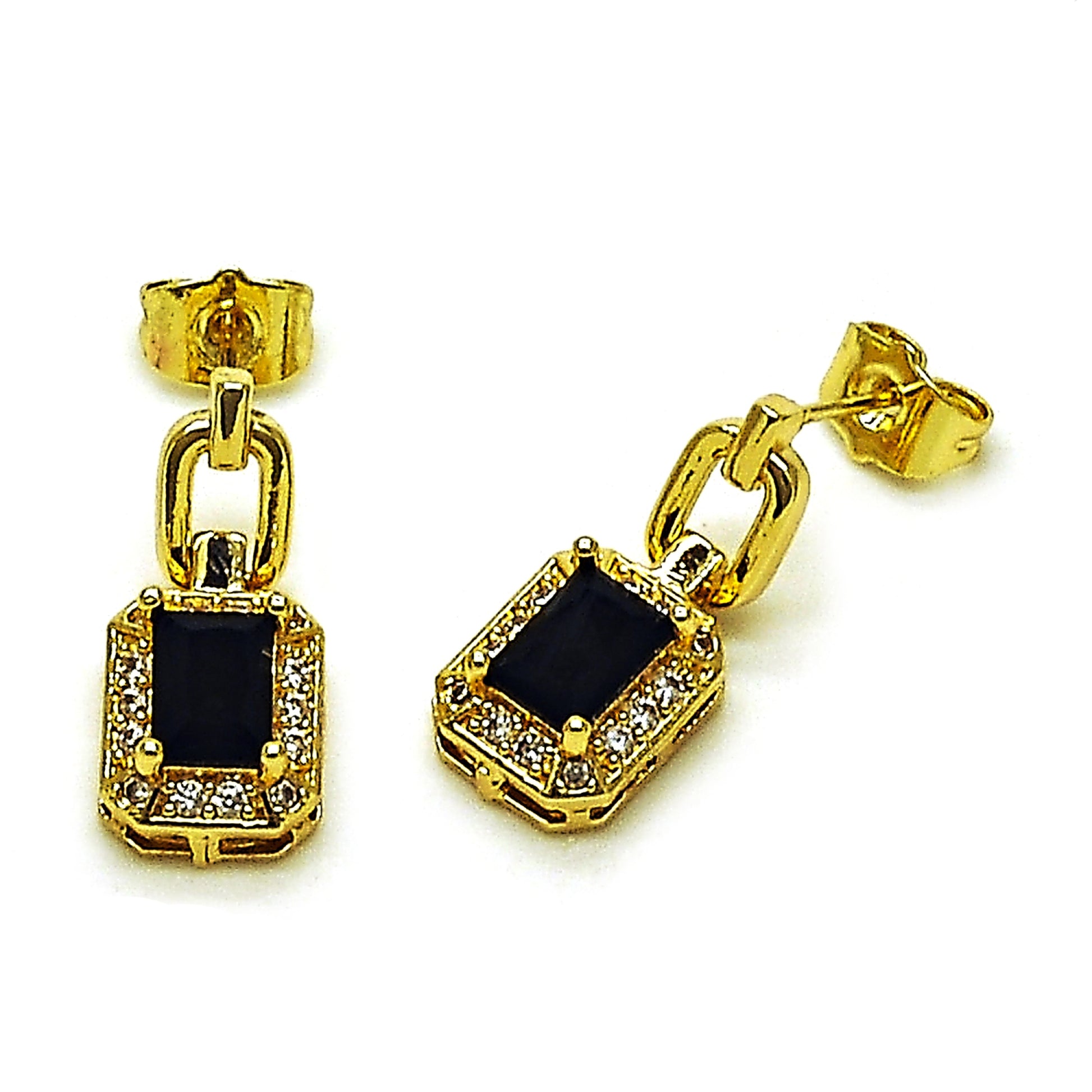 Gold Plated Gold Filled Oro Laminado Oro Laminado Dangle Earring, Gold Filled Style Cluster Design, with Black Cubic Zirconia and White Micro Pave, Polished, Golden 