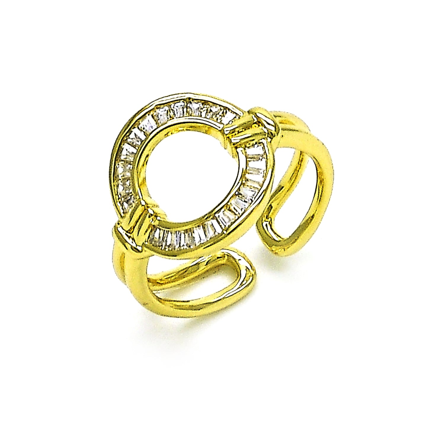 Oro Laminado Multi Stone Ring, Gold Filled Style Baguette Design, with White Cubic Zirconia, Polished, Golden Finish