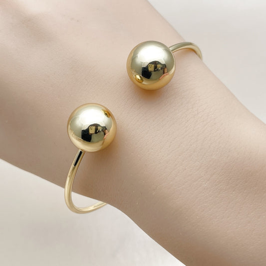 Oro Laminado Individual Bangle, Gold Filled Style Ball Design, Polished, Golden