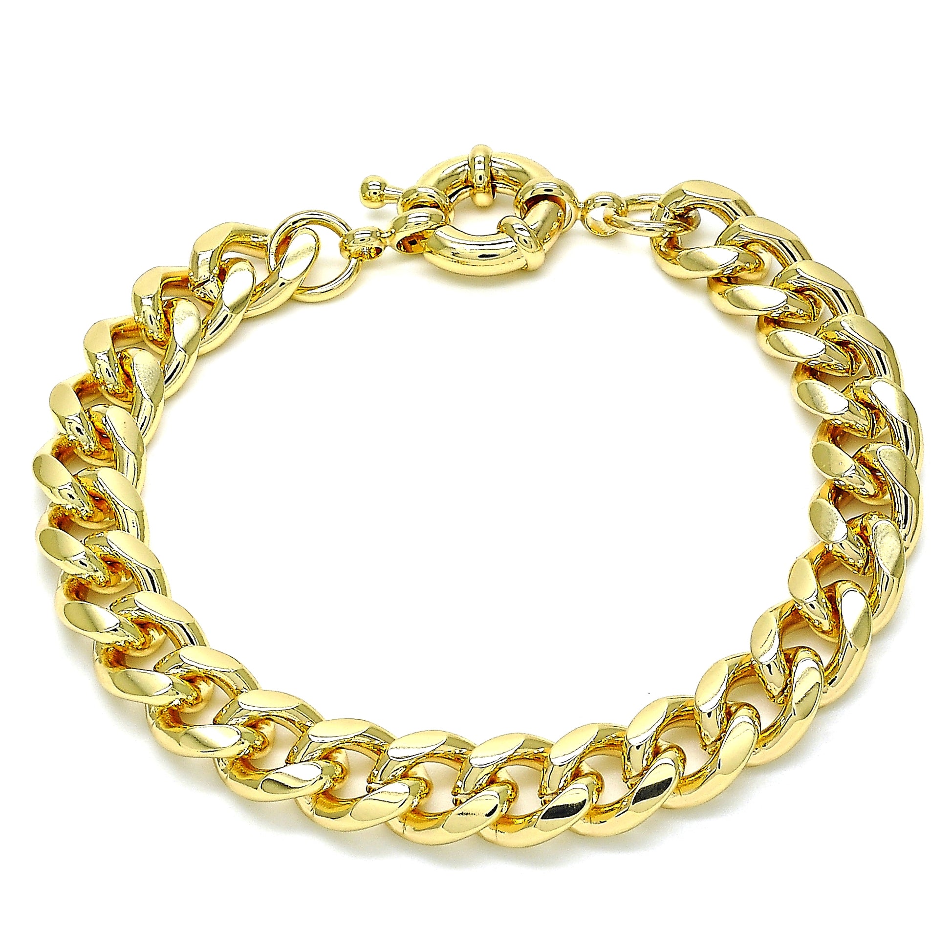 Gold Plated Gold Filled Oro Laminado Oro Laminado Basic Bracelet, Gold Filled Style Miami Cuban Design, Polished, Golden 