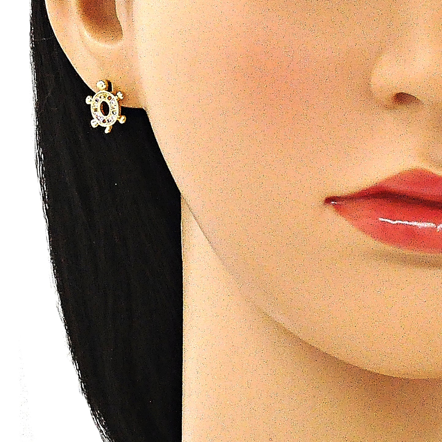 Oro Laminado Earring and Pendant Adult Set, Gold Filled Style Turtle Design, with Multicolor Micro Pave, Polished, Golden Finish